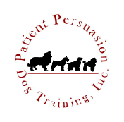 4 dogs encircled by Patient Persuasion Dog Training logo